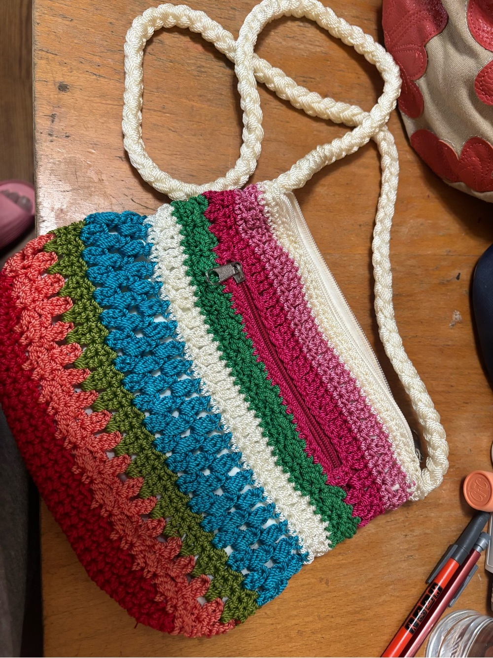 Lina Multicolor Crochet Crossbody Bag with Cream Strap